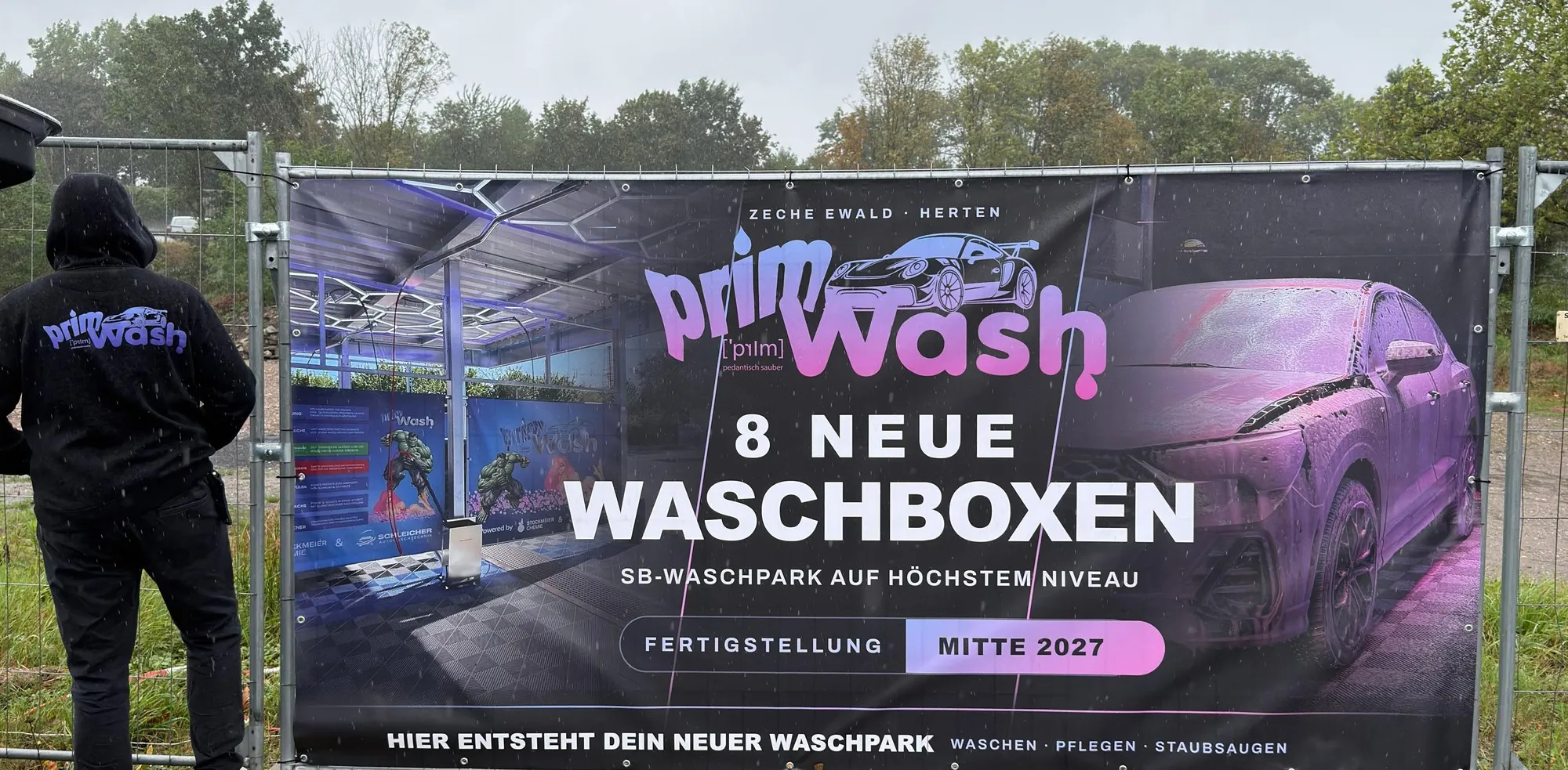 Bauzaunbanner für den neuen Prim-Wash-Standort an der Zeche Ewald in Herten